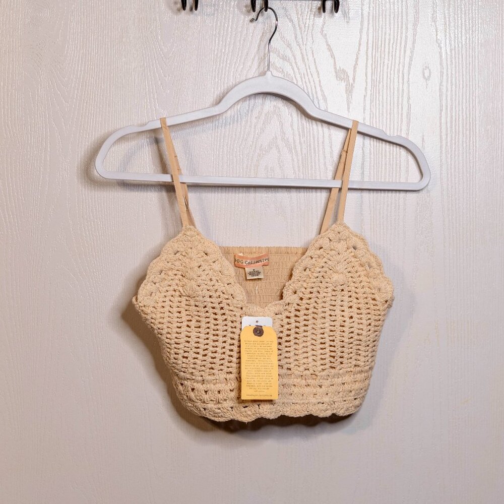 NWT BOG Collective Boho Crochet Beige Crop Top - Size Medium